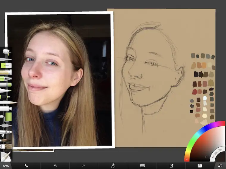 Paint on the iPad step-by-step portrait in ArtRage step 6