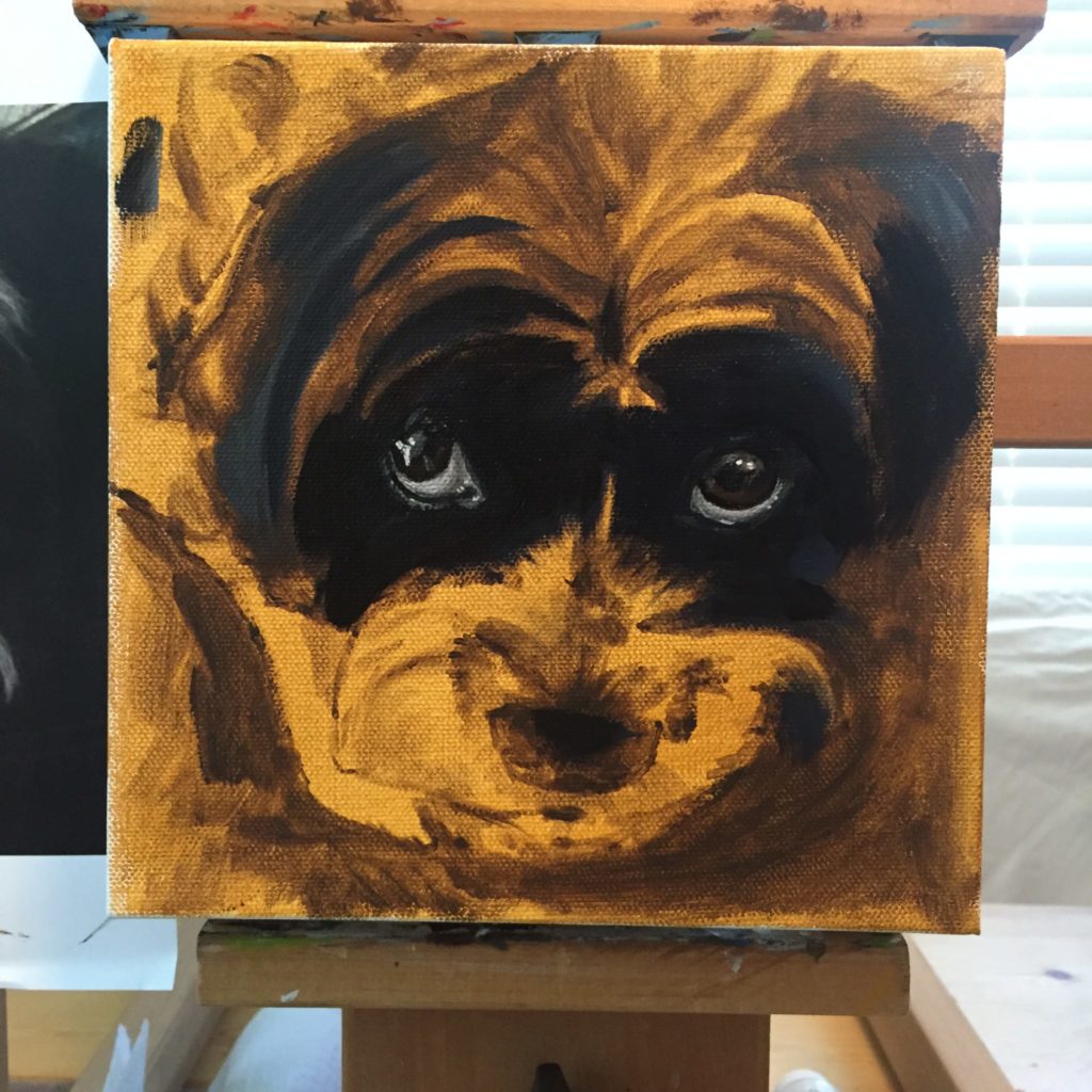 underpainting of chewy in acrylic