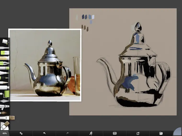 tips for painting digitally in ArtRage dark values teapot