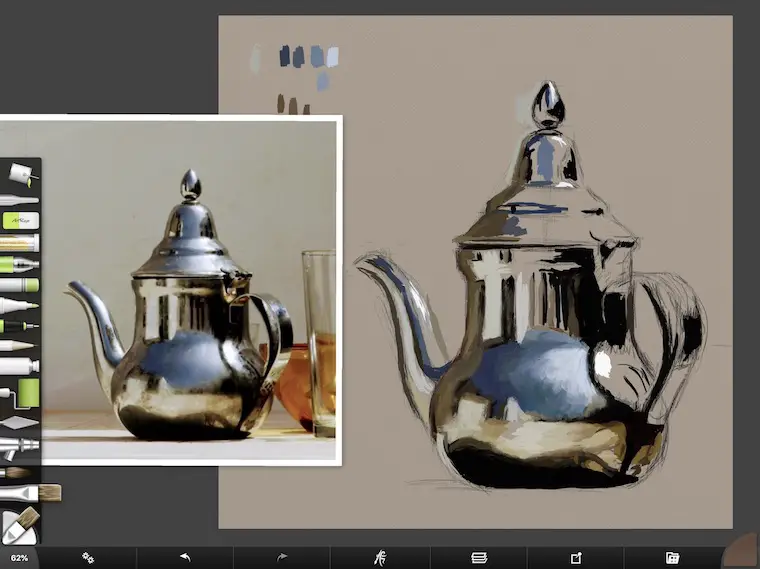 tips for painting digitally in ArtRage adding medium values teapot