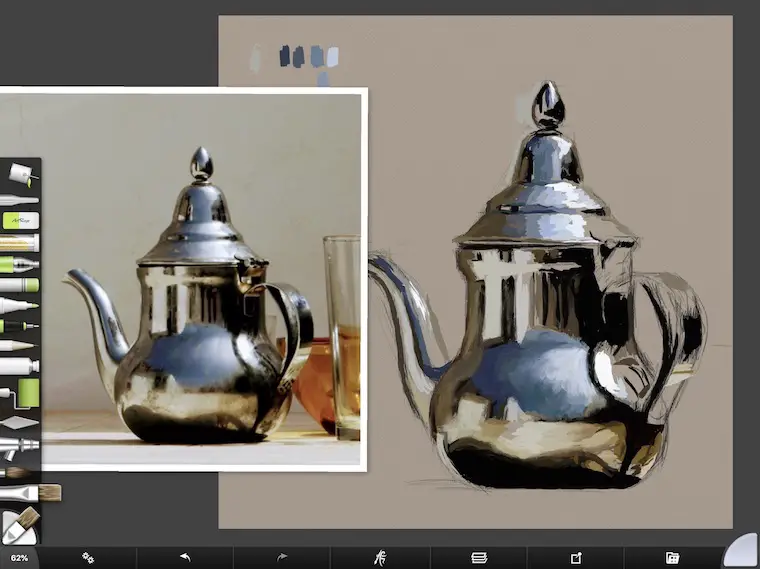 tips for painting digitally in ArtRage popping in some highlights teapot