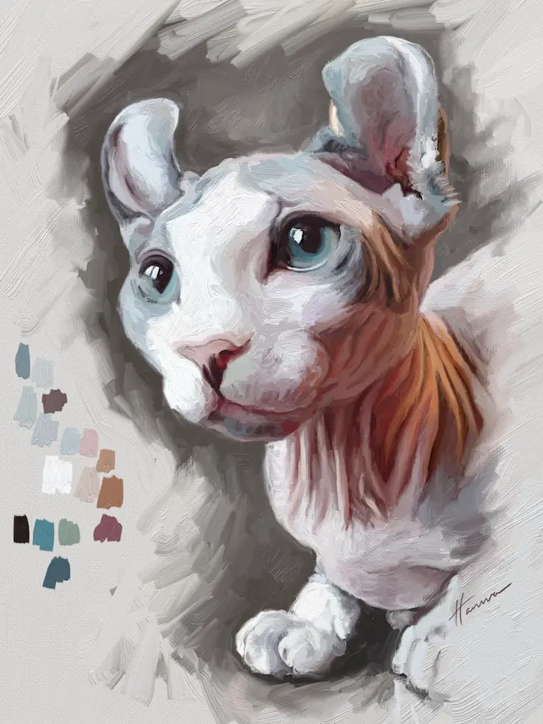 Painting Remy the Gargoyle Sphynx hairless cat final