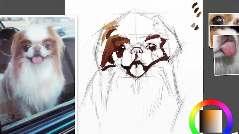 Step 3 painting a dog portrait