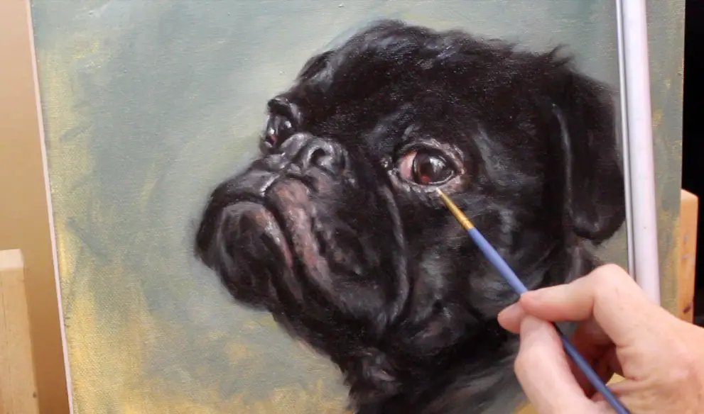 detail around eye painting dog pug