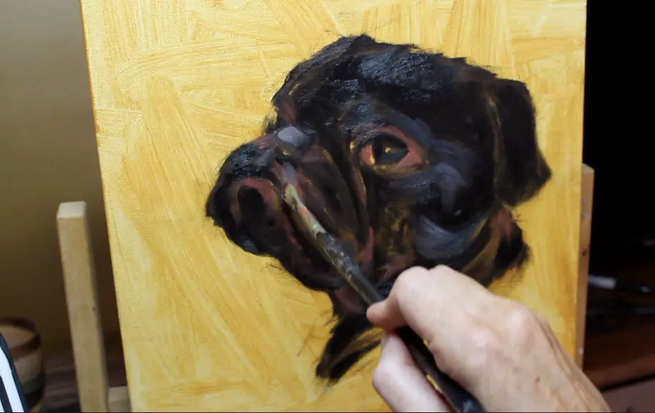 step 4 pet portrait painting a pug
