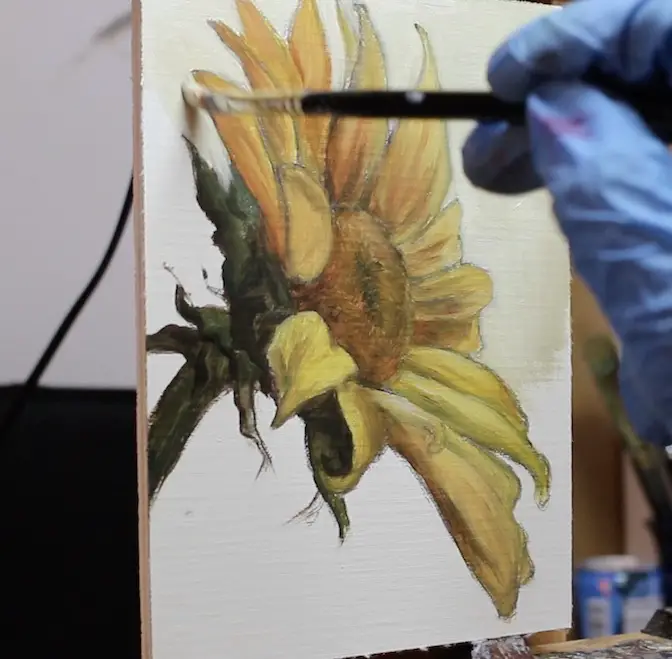 Painting the background of a sunflower painting