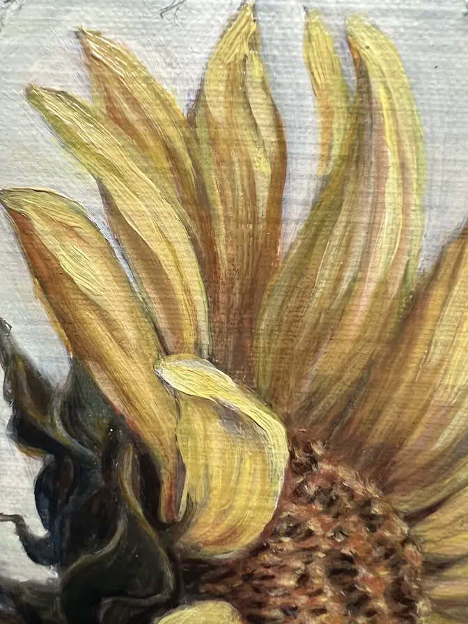 Close up of petals on sunflower painting