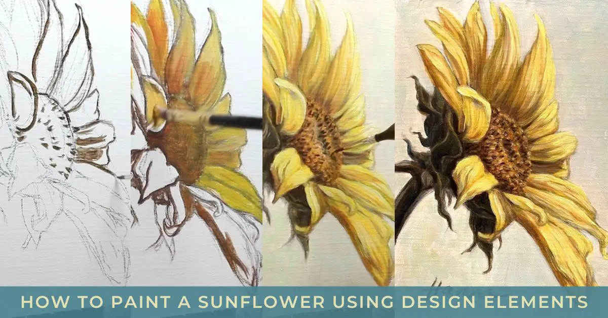 progression of sunflower painting from sketch to completion