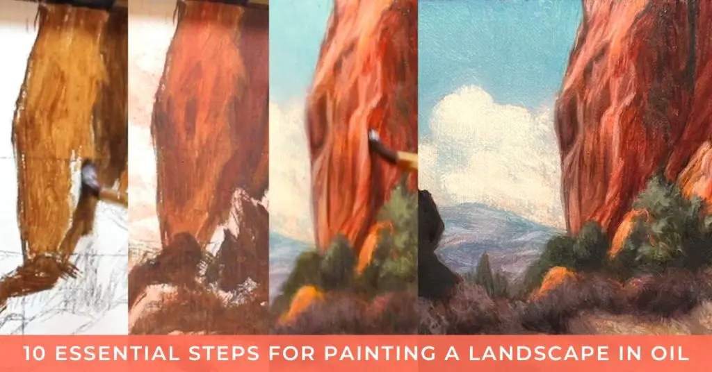 How to paint a landscape in oil step-by-step social media graphic